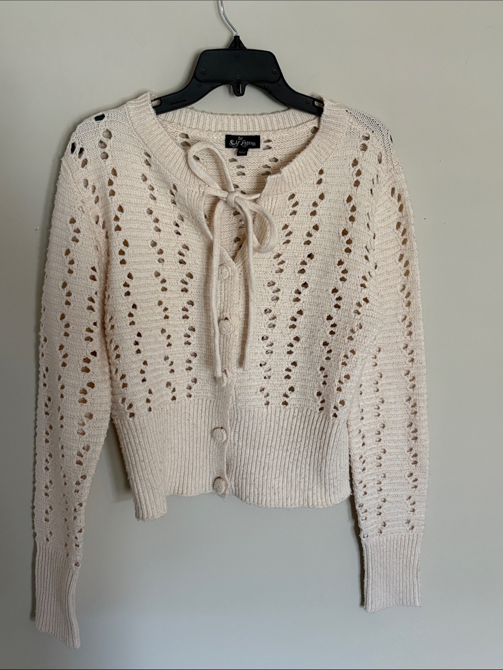 Self Esteem Cream Openwork Tie-Front Cardigan